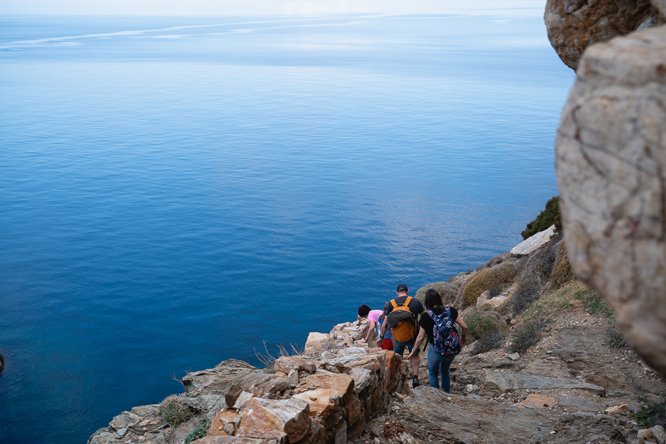 Steep section walking down the trail to Agios Stefanos Chapel in Syros
