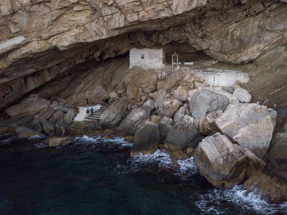 Drone shot of Agios Stefanos Chapell in Syros near Galissas