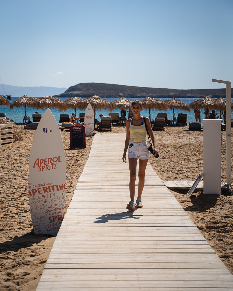 girl at the golden beach in Paros