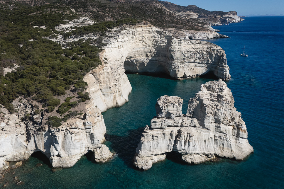 Drone image of Kleftiko Beach White Rocks Cliffs and Caves
