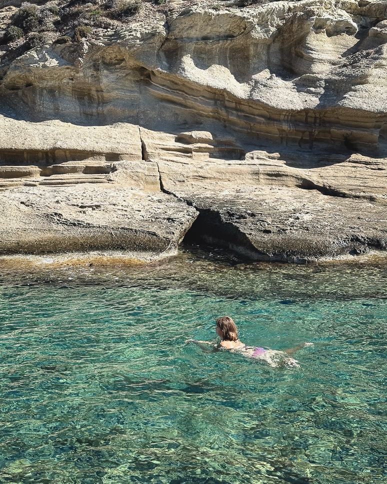Girl swimming and snorkeling at Kleftiko Beach