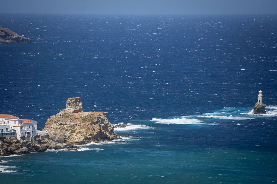 Andros Chora Peninsula with Venetian Castle and the Lighthouse