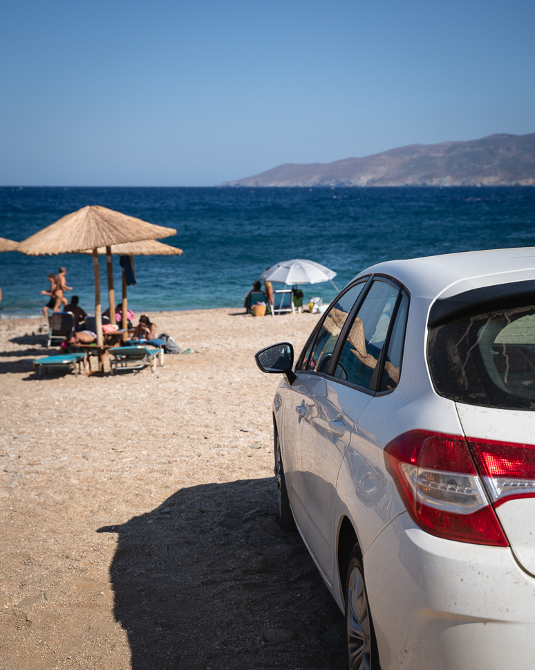 Parking on Vitali Beach in Andros