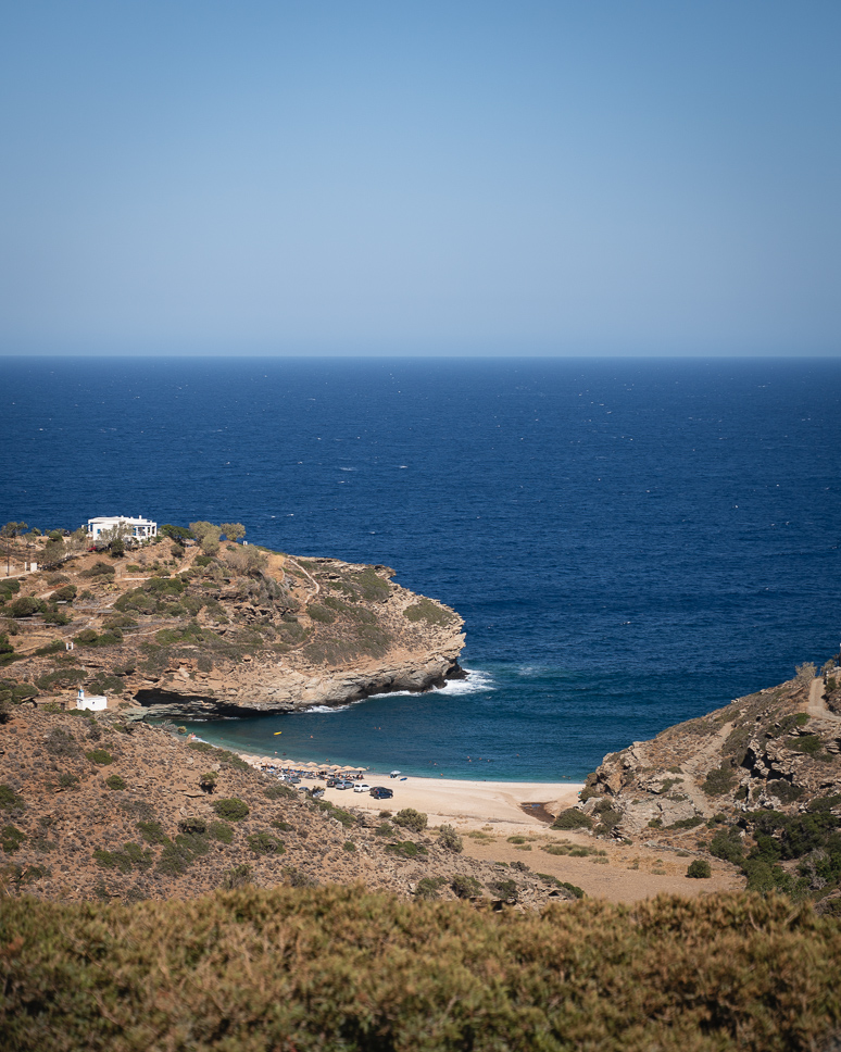 View Vitali Beach in Andros from the dirt road