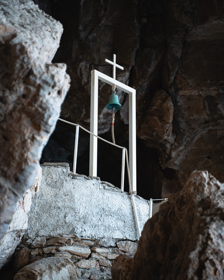 View of Agios Stefanos Chapel with the bell and cross