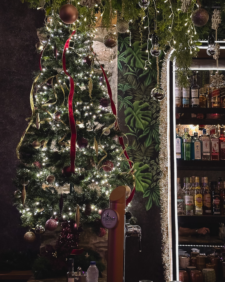 Christmas decoration in the shops in Ermoupoli Syros