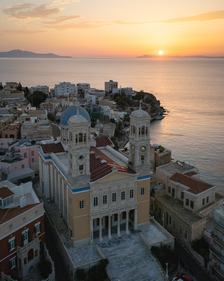 Winter December Sunrise Saint Nicholas Church Ermoupoli Syros