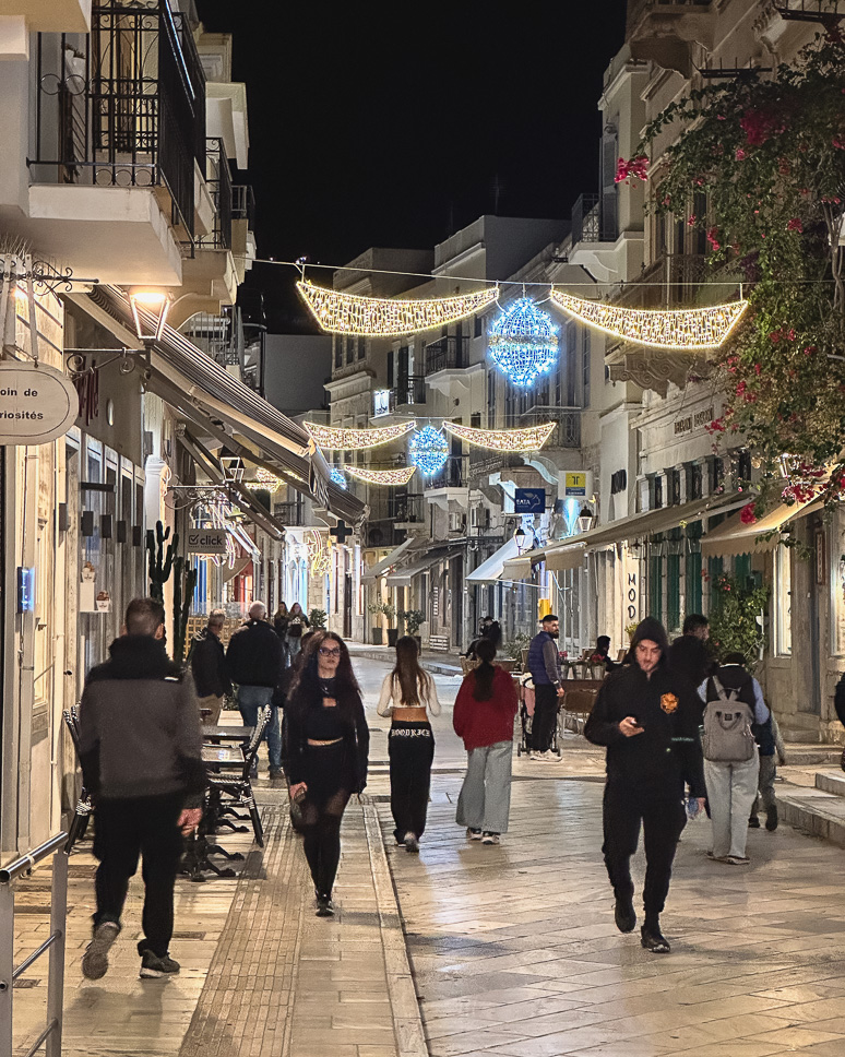 Shopping street during Christmas in Ermoupoli Syros