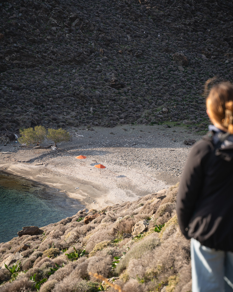 Hiking to Marmaris Beach in December in Syros