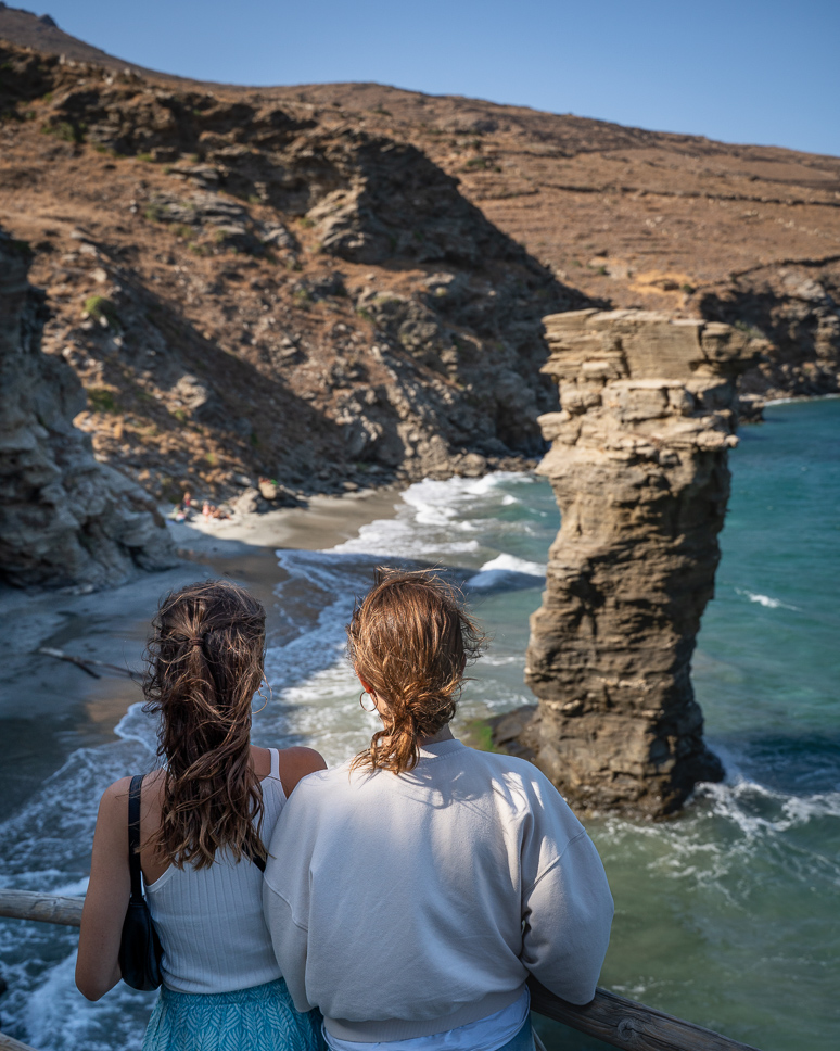 Girls looking at Tis Grias to Pidima near Ormos Korthiou in Andros
