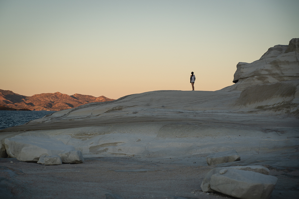 sunset at sarakiniko Beach in Milos