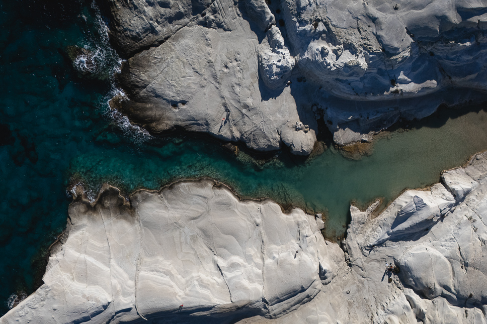 drone picture of sarakiniko beach in Milos